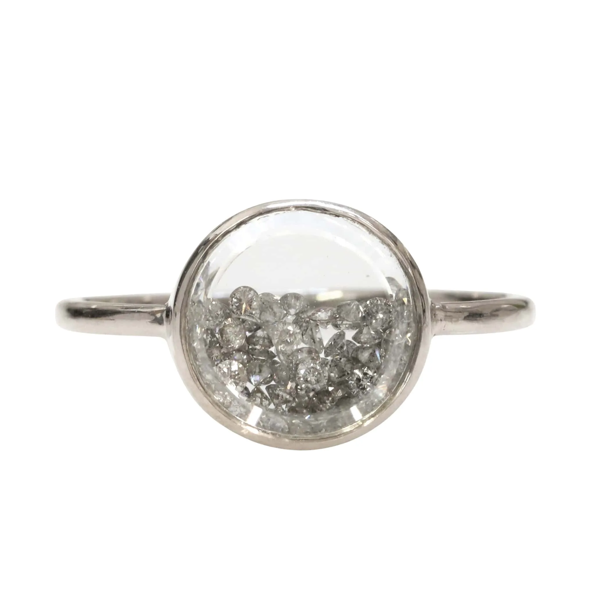 Elegant 18K White Gold Palladium Ring with Exquisite Grey and White Diamond Round Shaker