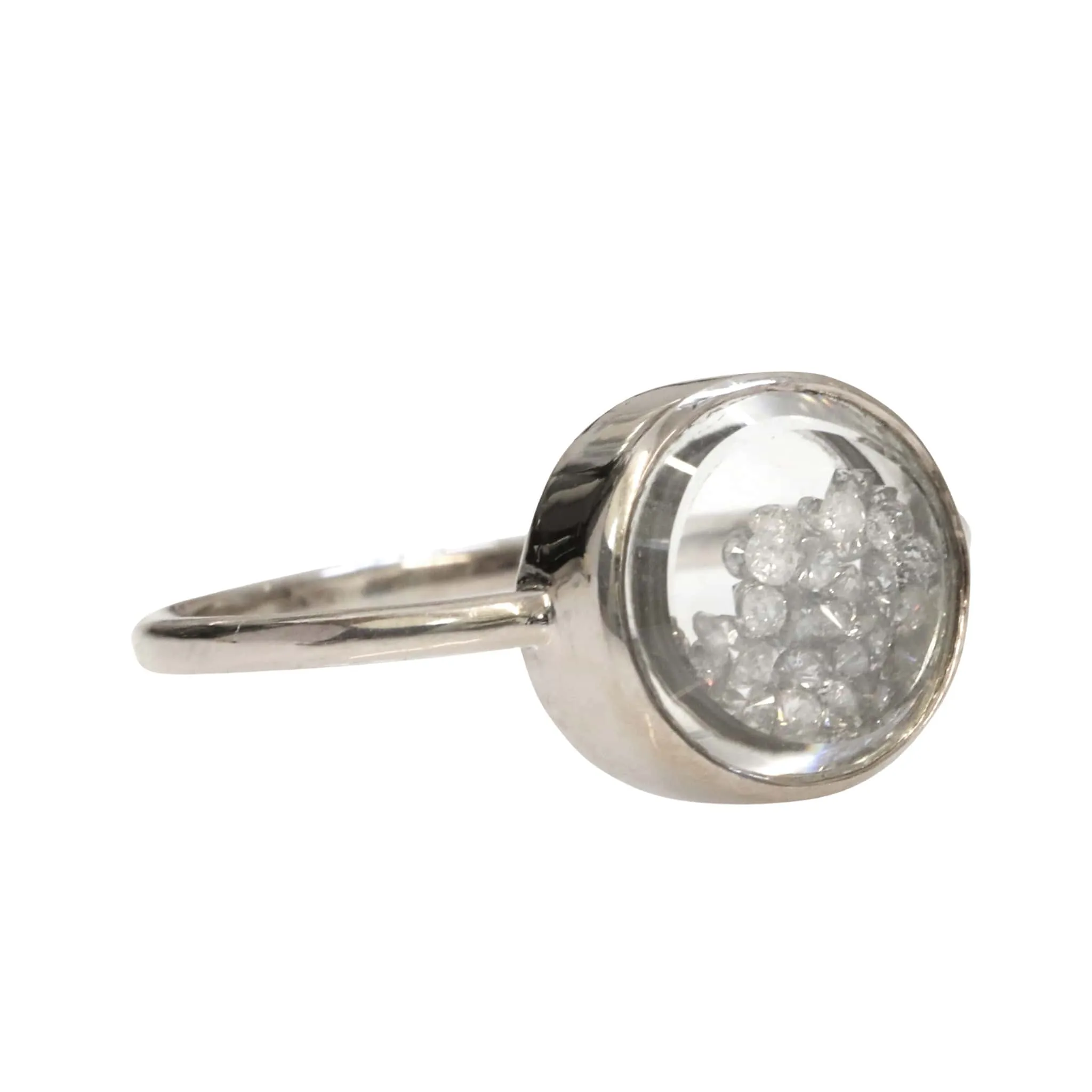 Elegant 18K White Gold Palladium Ring with Exquisite Grey and White Diamond Round Shaker