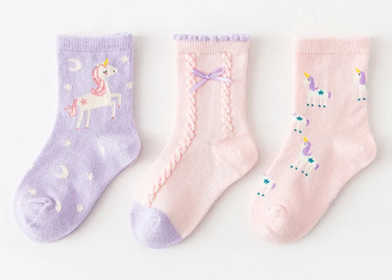 3 Pack Kids' Socks | Cotton | Purple Unicorn