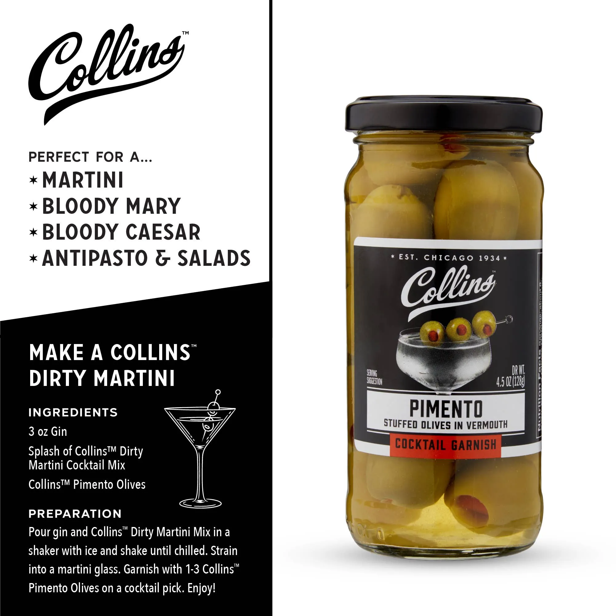 5 oz Vermouth Martini Pimento Olives by Collins