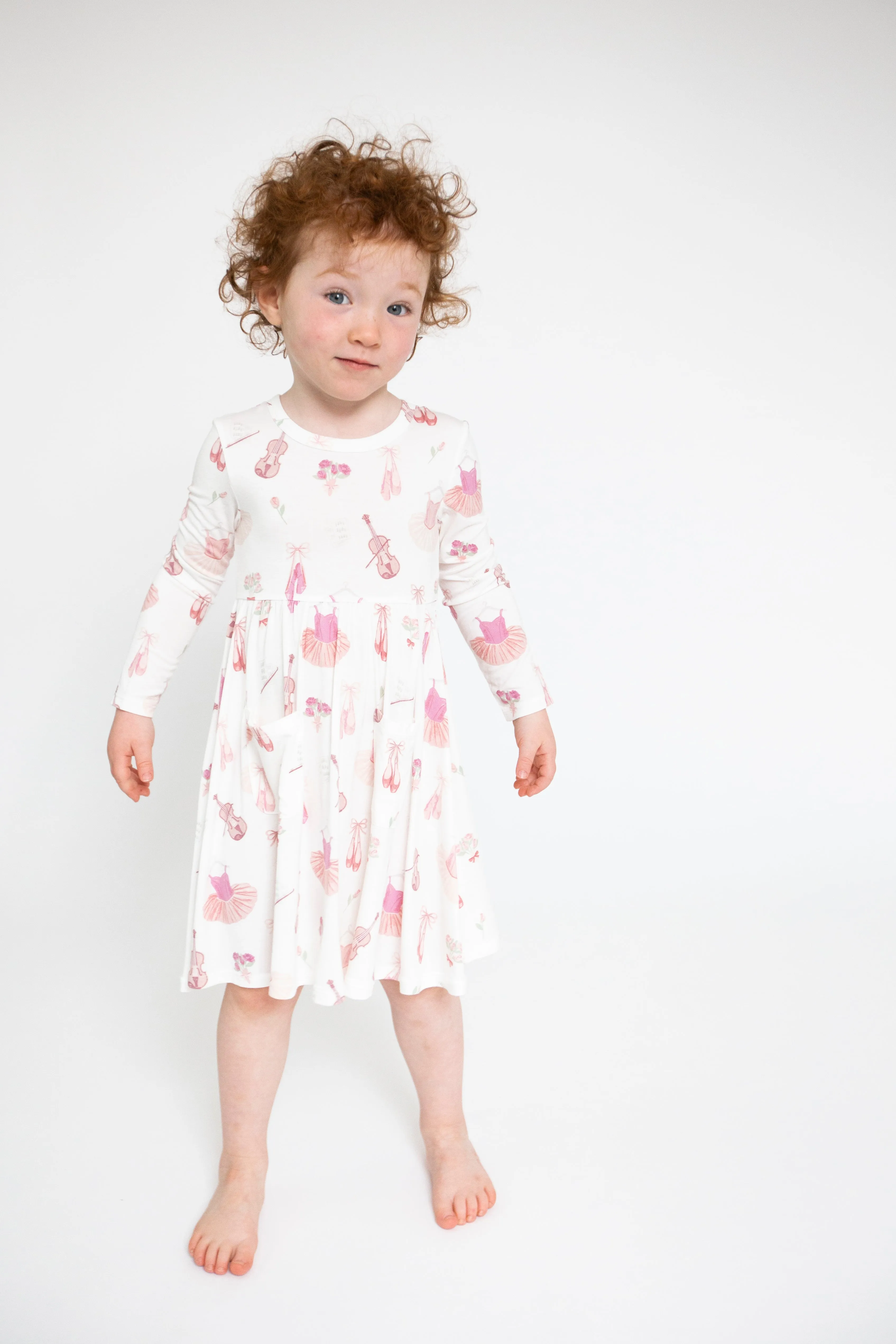 Angel Dear Bamboo Long Sleeve Twirly Dress in Pink Ballet