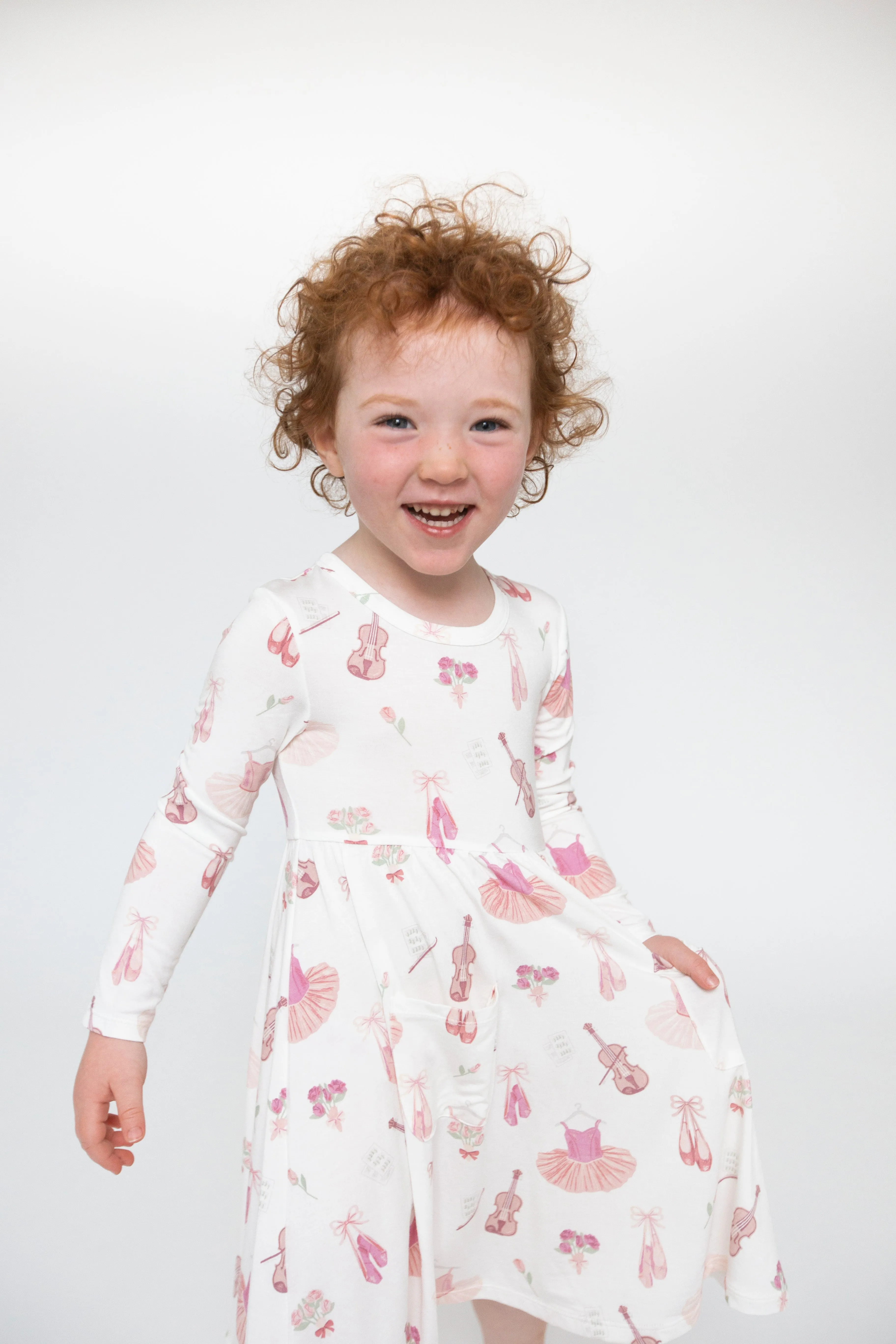 Angel Dear Bamboo Long Sleeve Twirly Dress in Pink Ballet