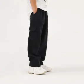 Black Kids Wide Leg Cargo Trouser