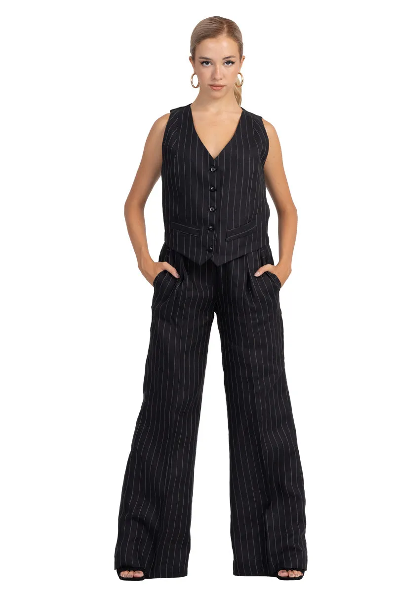 Black Pinstripe Women's Suit Vest