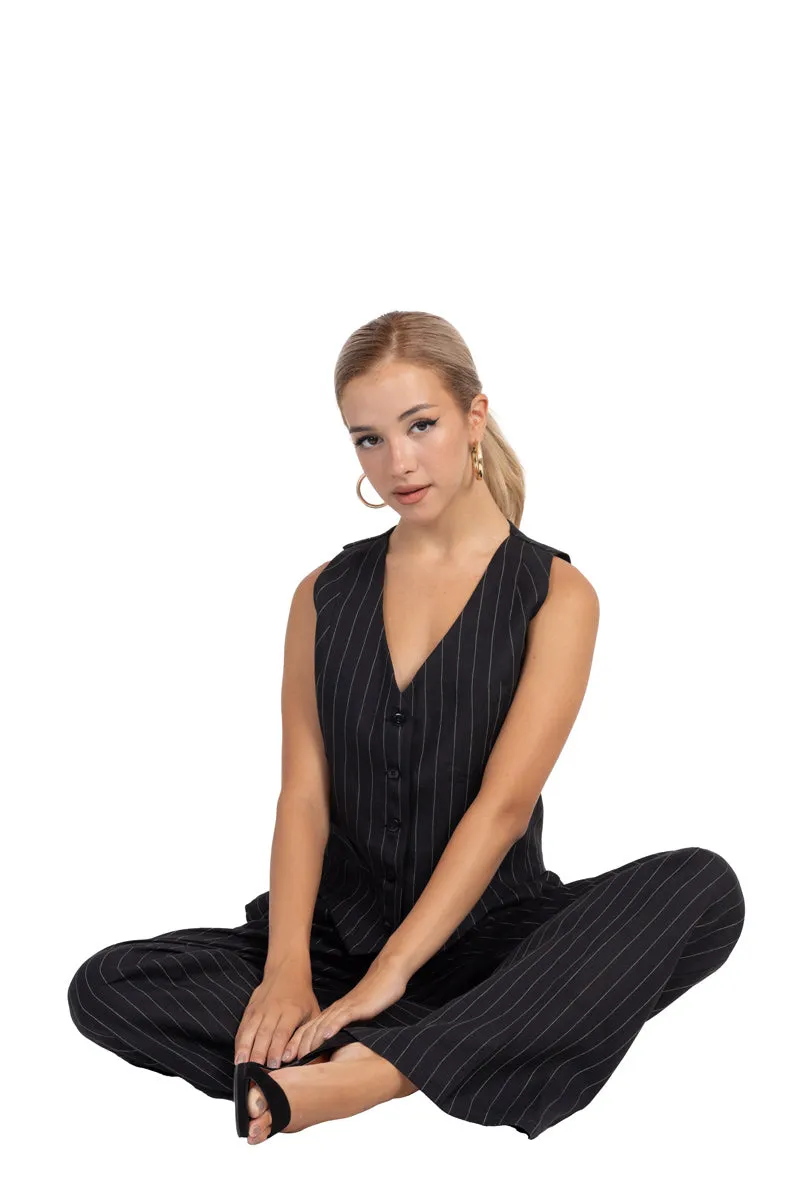 Black Pinstripe Women's Suit Vest