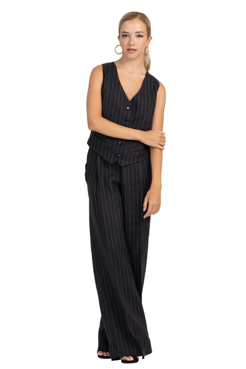 Black Pinstripe Women's Suit Vest