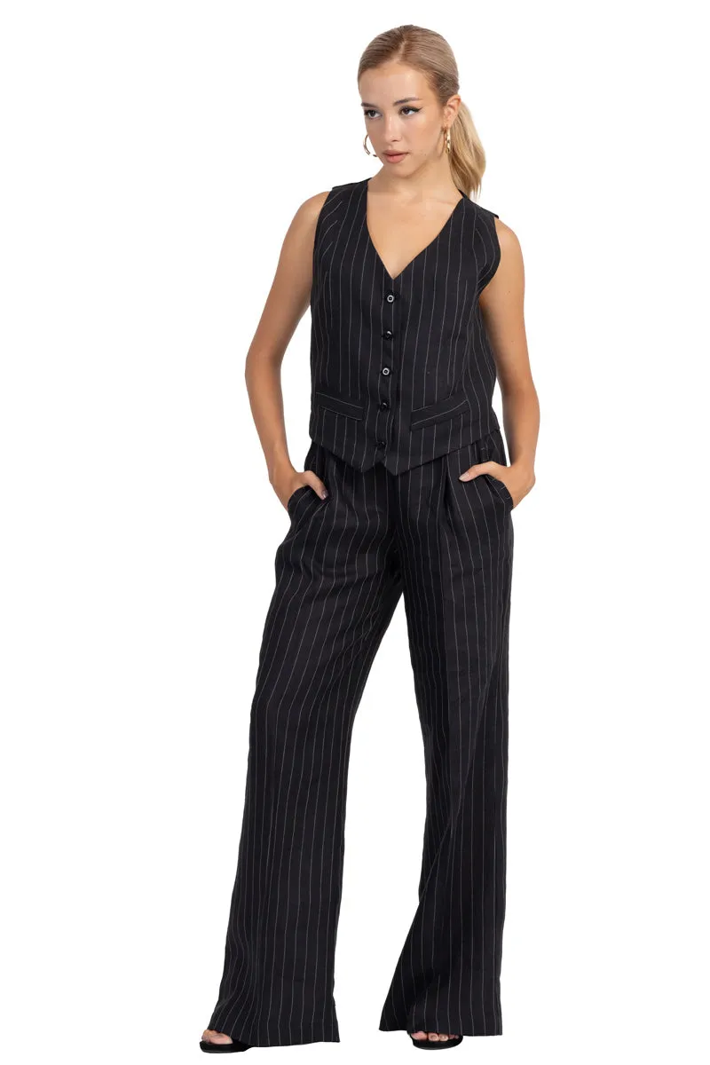 Black Pinstripe Women's Suit Vest