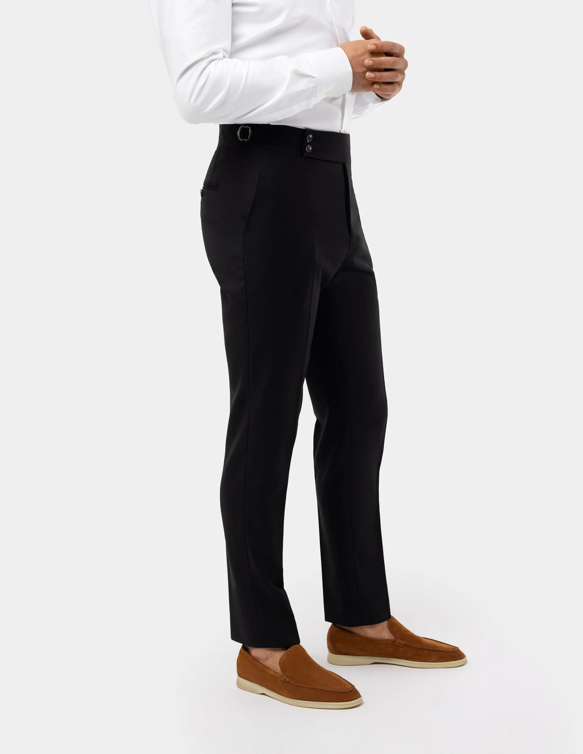 Black Wool Trousers Double Button