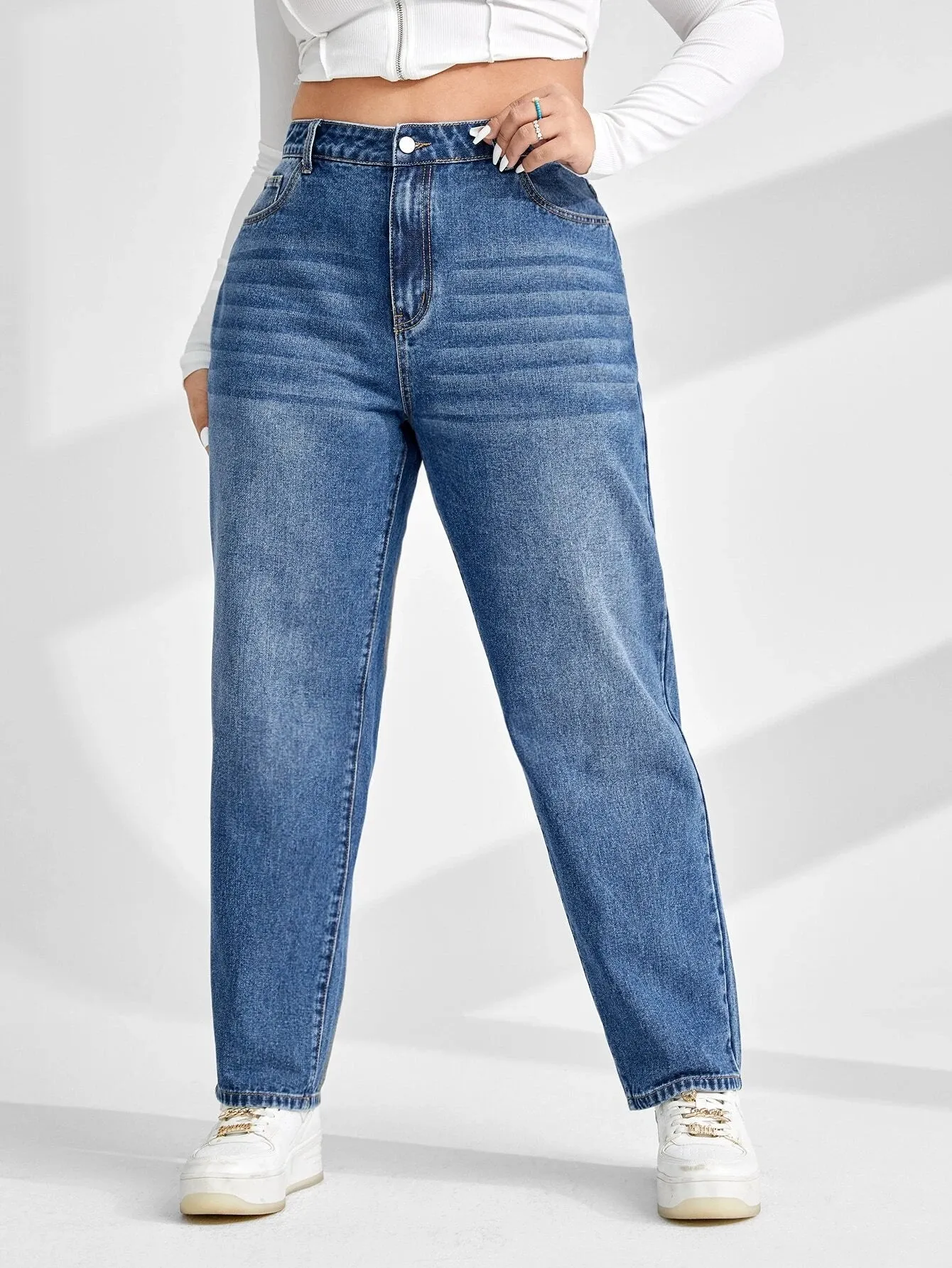 Blue Classic Wash Plus Size Straight Leg Jeans