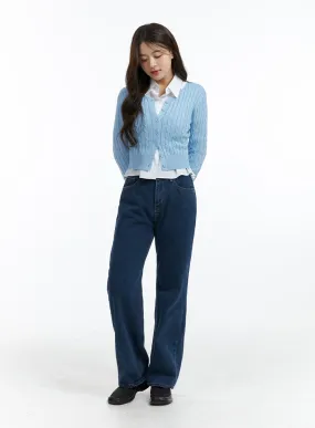 Blue Denim Straight Leg Jeans OJ416