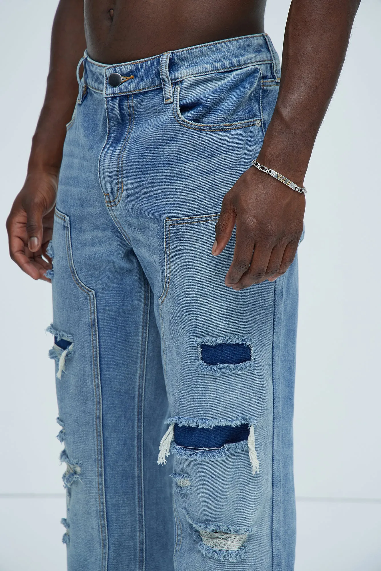 Bore Distressed Carpenter Jeans - Blue Wash