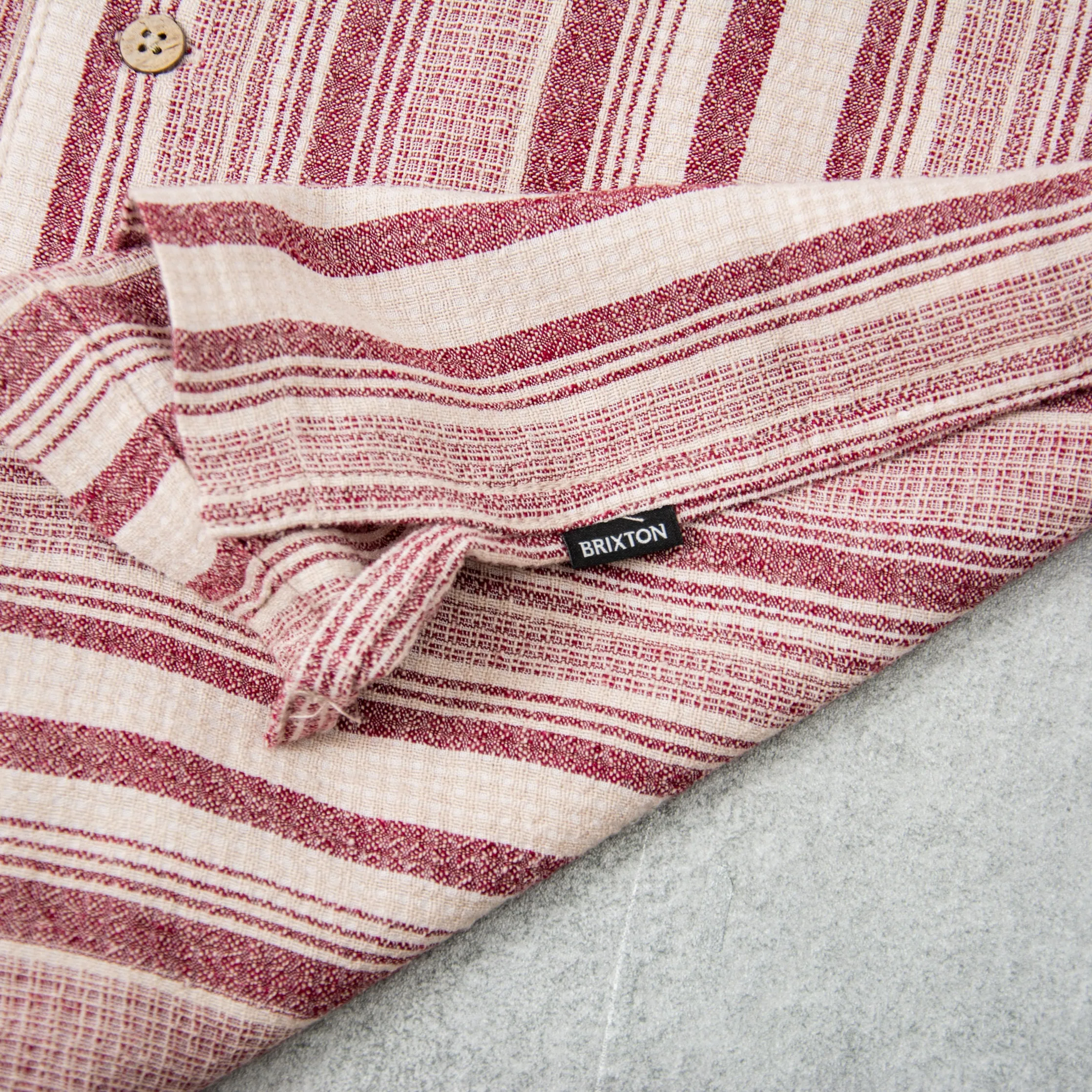 Brixton Bunker Seersucker Woven Shirt - Cranberry / Off White