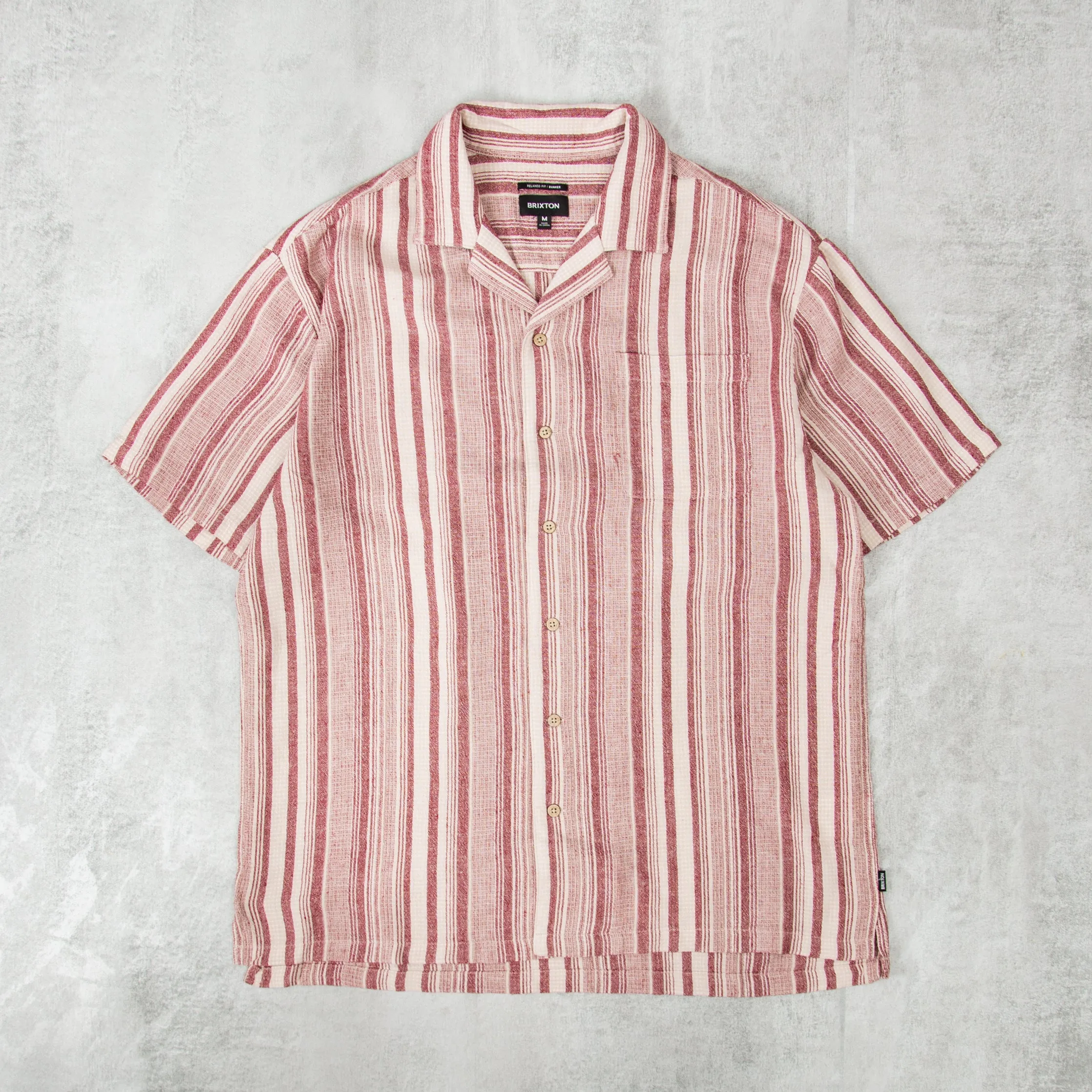 Brixton Bunker Seersucker Woven Shirt - Cranberry / Off White