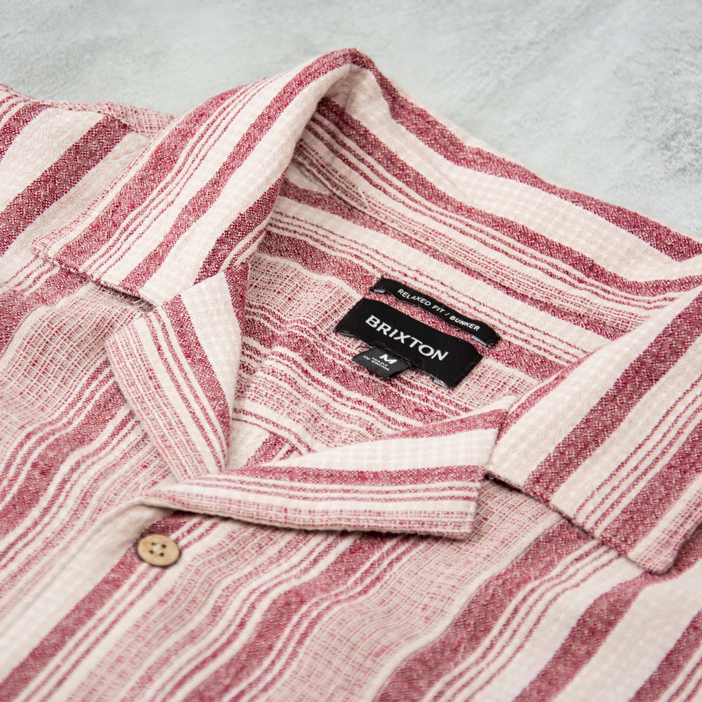 Brixton Bunker Seersucker Woven Shirt - Cranberry / Off White