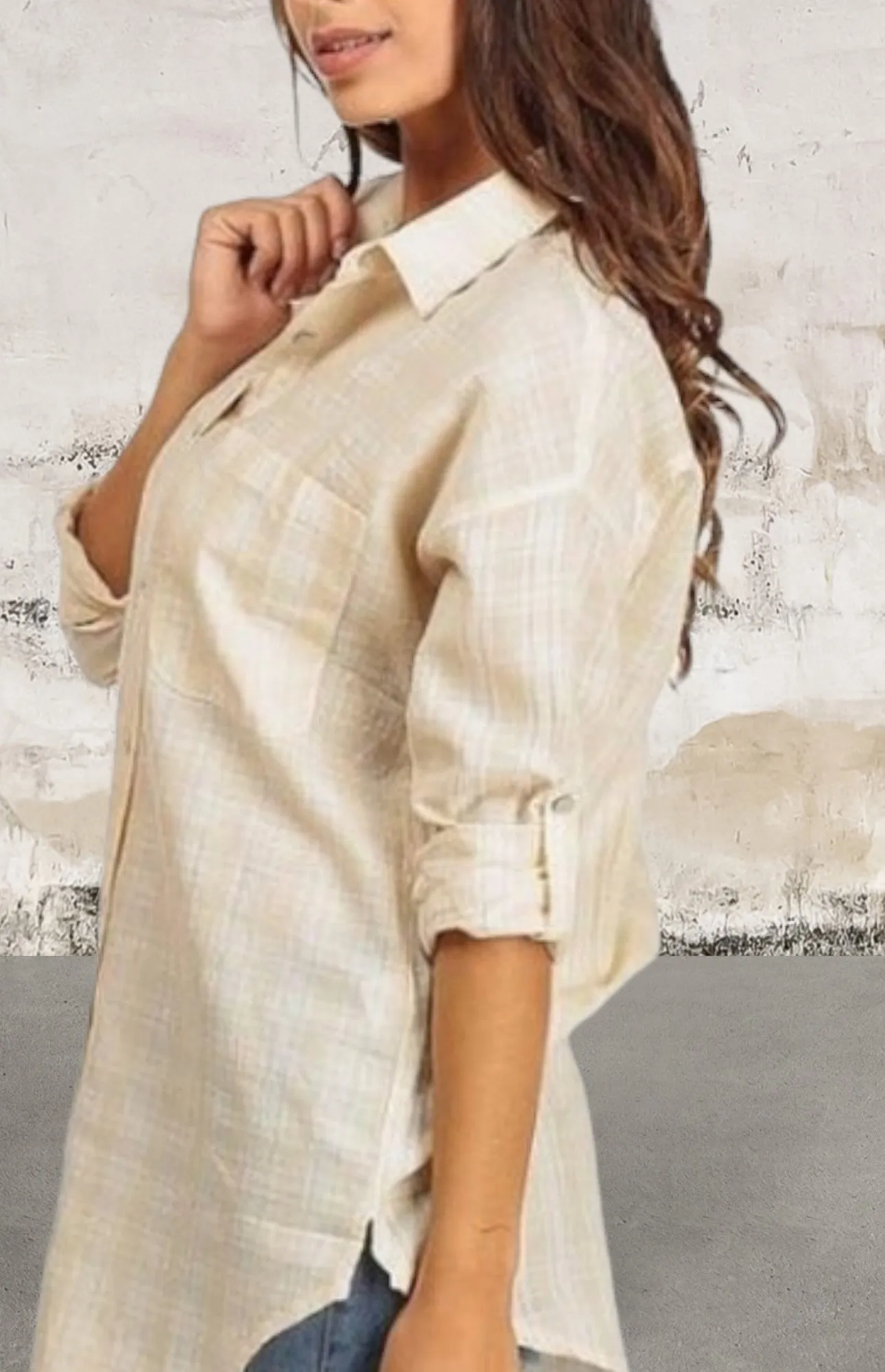 Button up cuffed quarter sleeve shirt