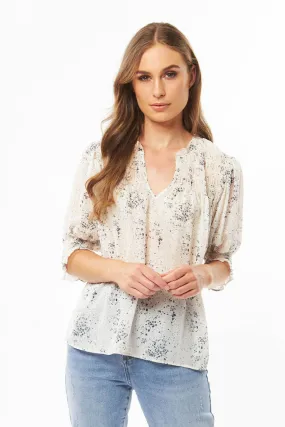 Celeste Ivory Ditsy V Neck Puff Sleeve Top