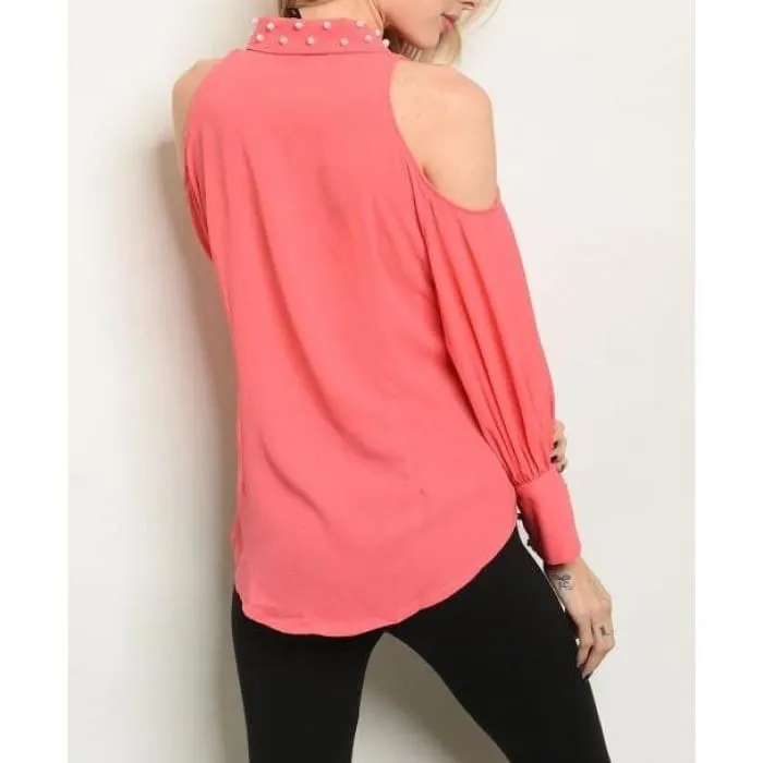 Coral Cold Shoulder Blouse