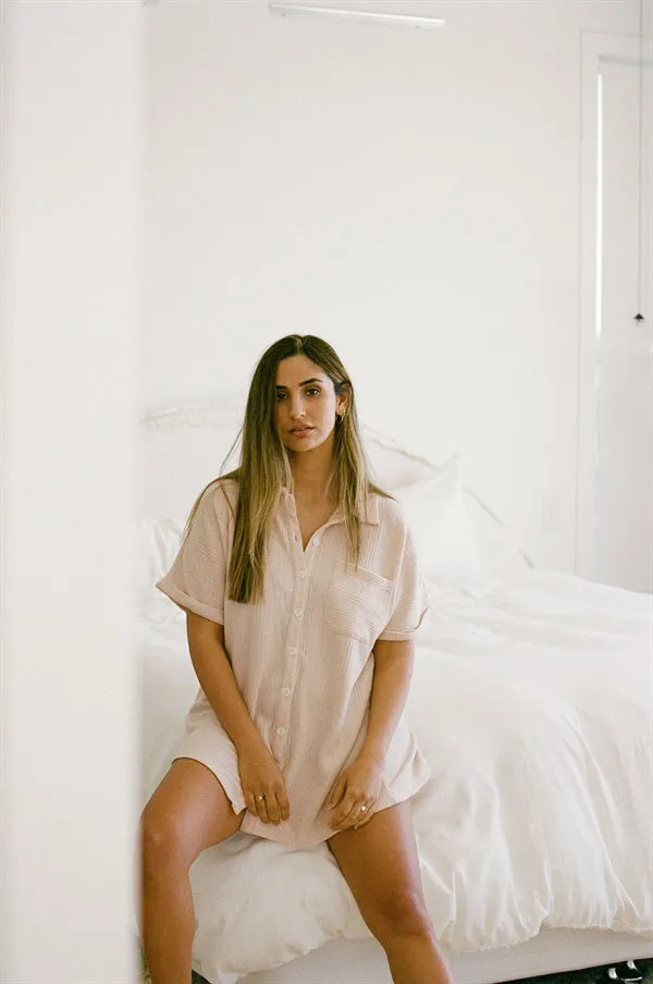 Cosy PJ Shirt Dress - Musk