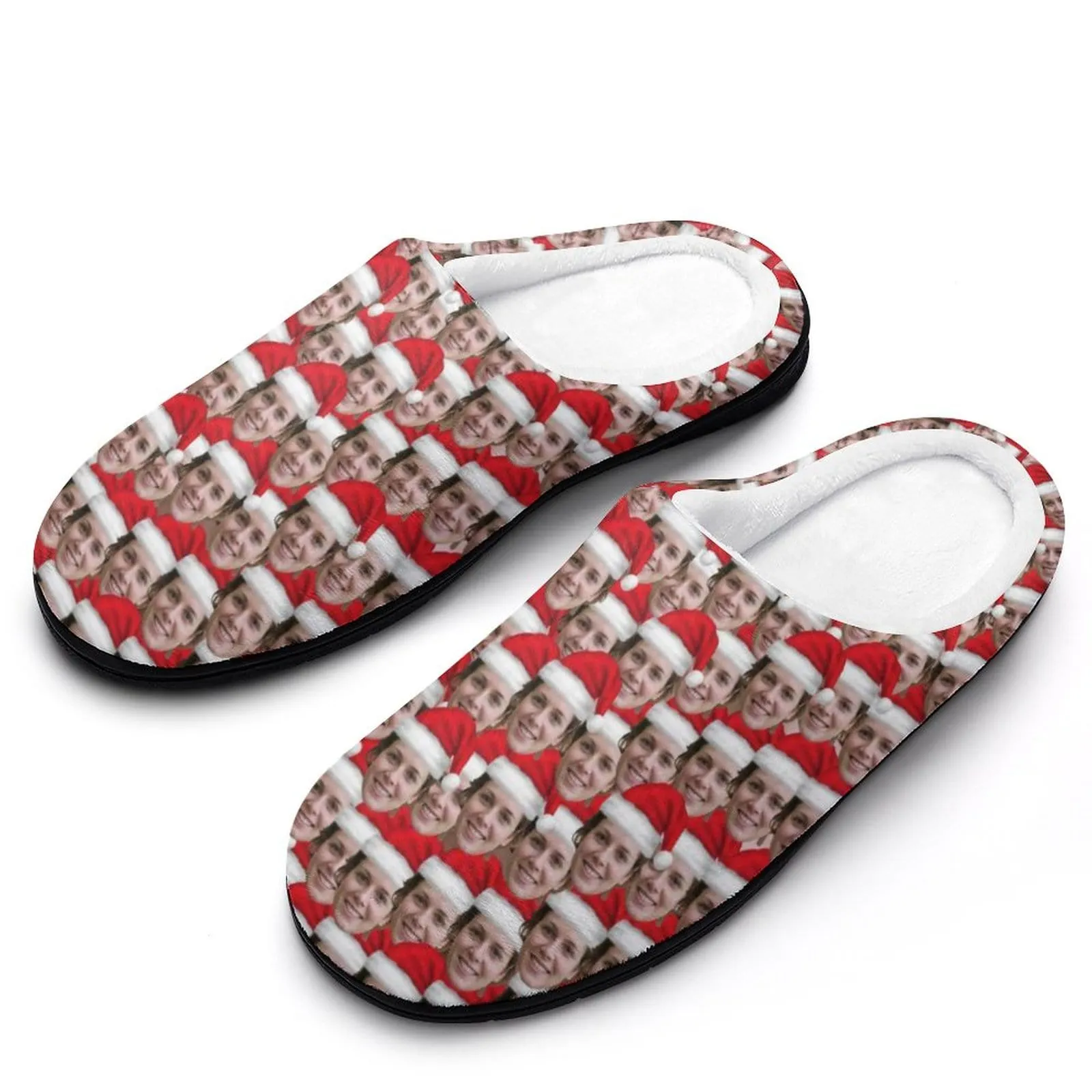 Custom Face Seamless Christmas Hat All Over Print Cotton Slippers For Men Women