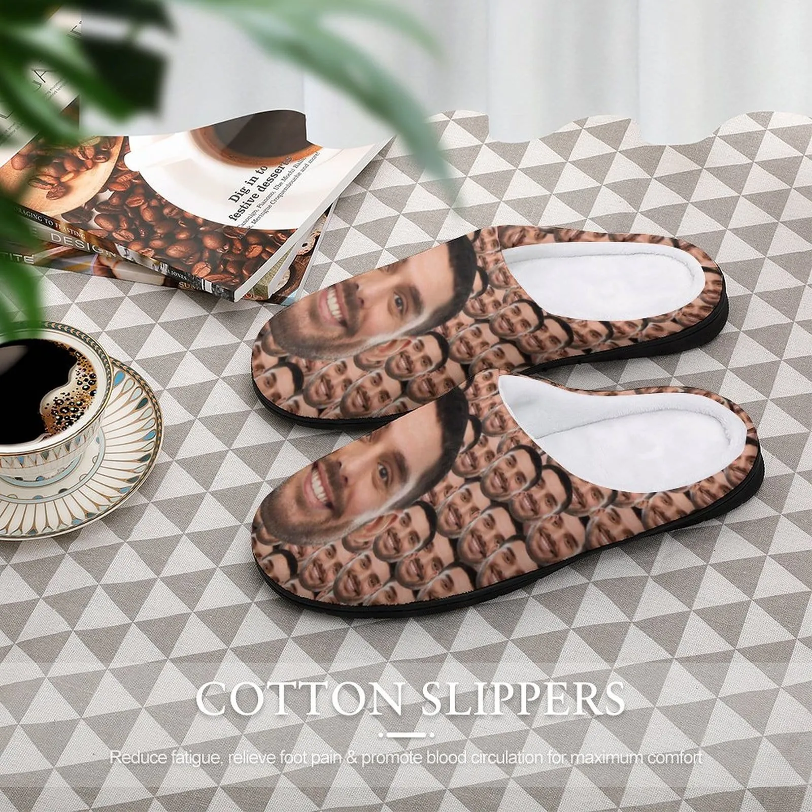 Custom Face Seamless Photo All Over Print Cotton Slippers For Men Women