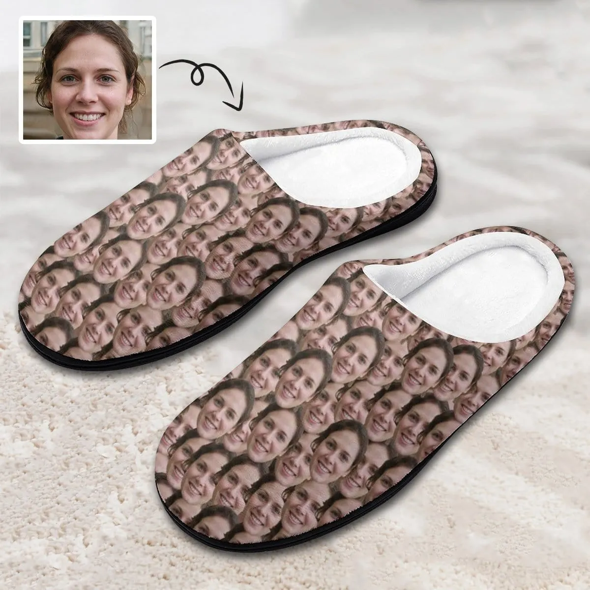 Custom Face Seamless Photo All Over Print Cotton Slippers For Men Women