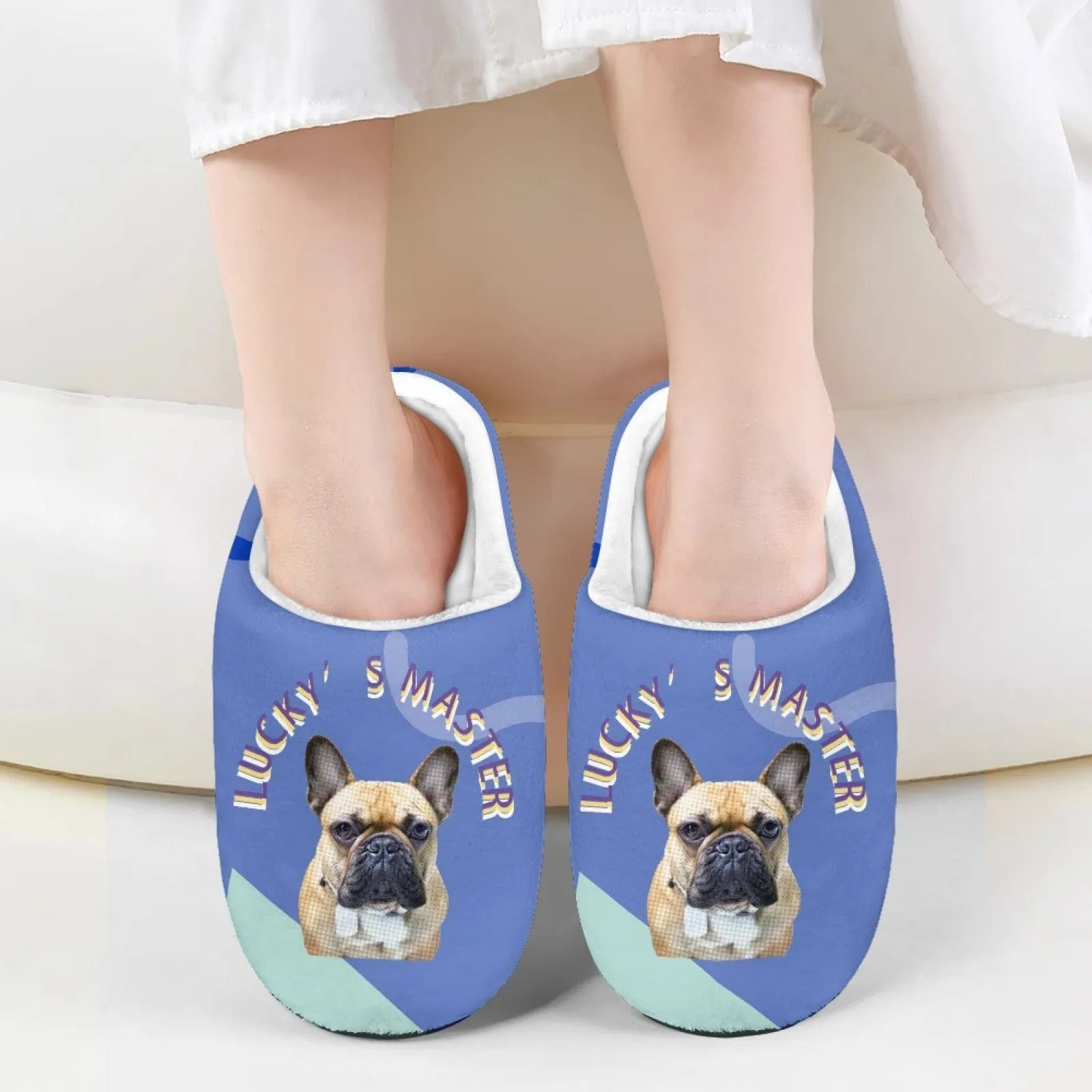 Custom Pet Face&Text Multicolor Cotton Slippers for Adult&Kids Personalized Non-Slip Slippers Warm House Shoes