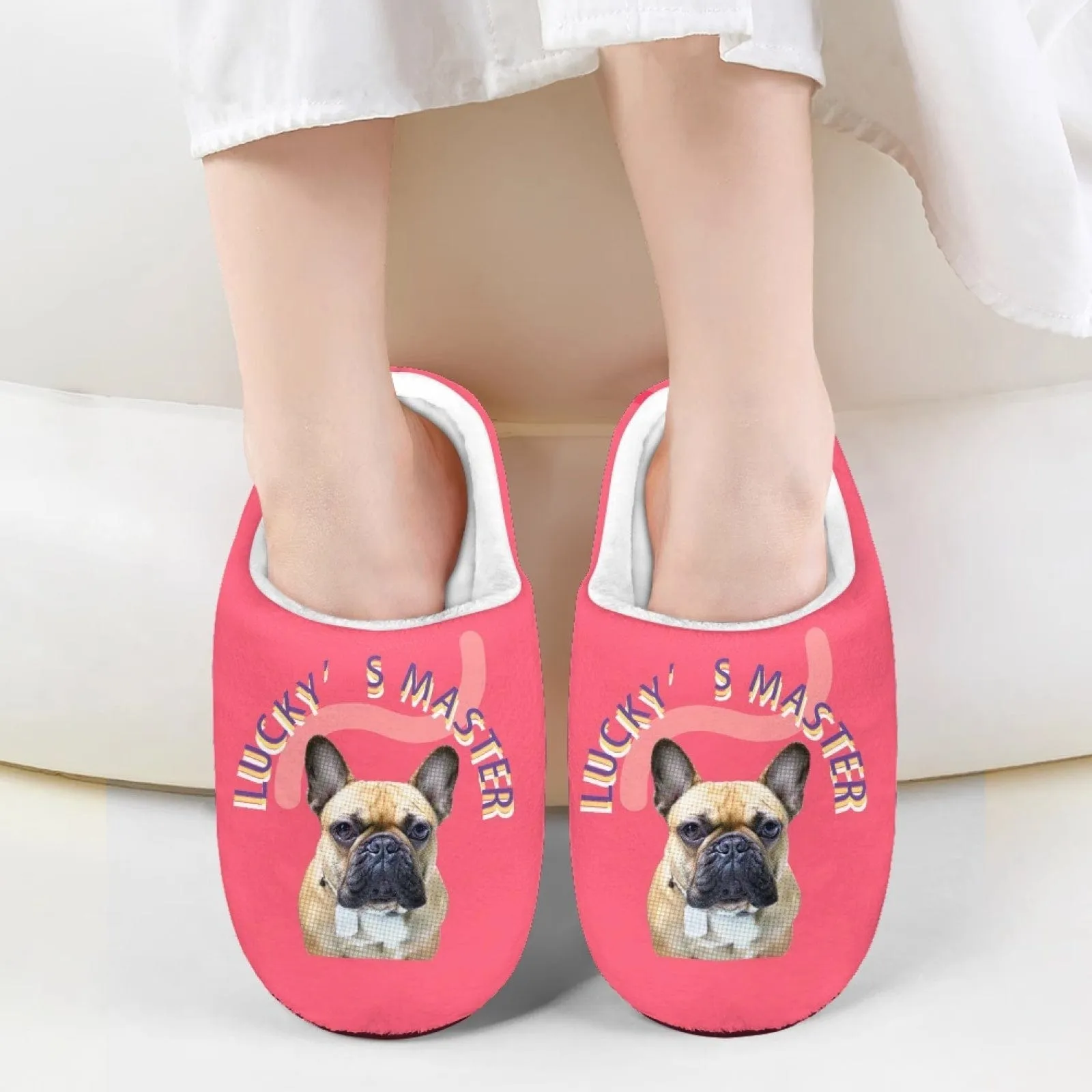 Custom Pet Face&Text Multicolor Cotton Slippers for Adult&Kids Personalized Non-Slip Slippers Warm House Shoes