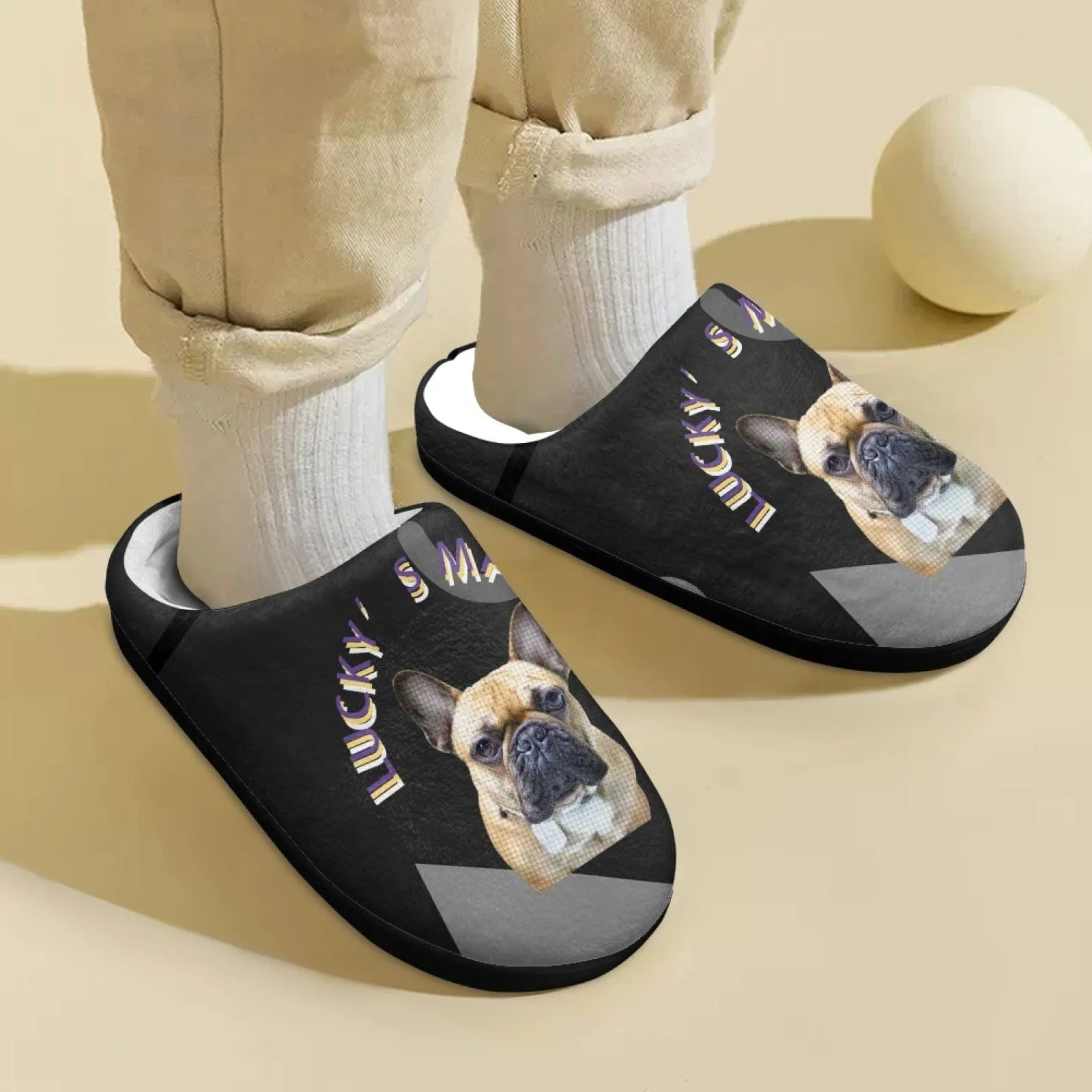 Custom Pet Face&Text Multicolor Cotton Slippers for Adult&Kids Personalized Non-Slip Slippers Warm House Shoes