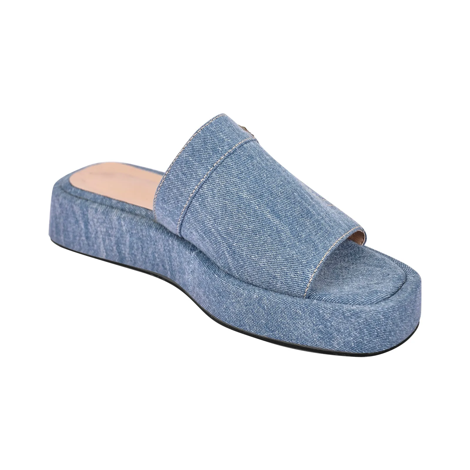 Denim Platform Square Toe Flats Slippers