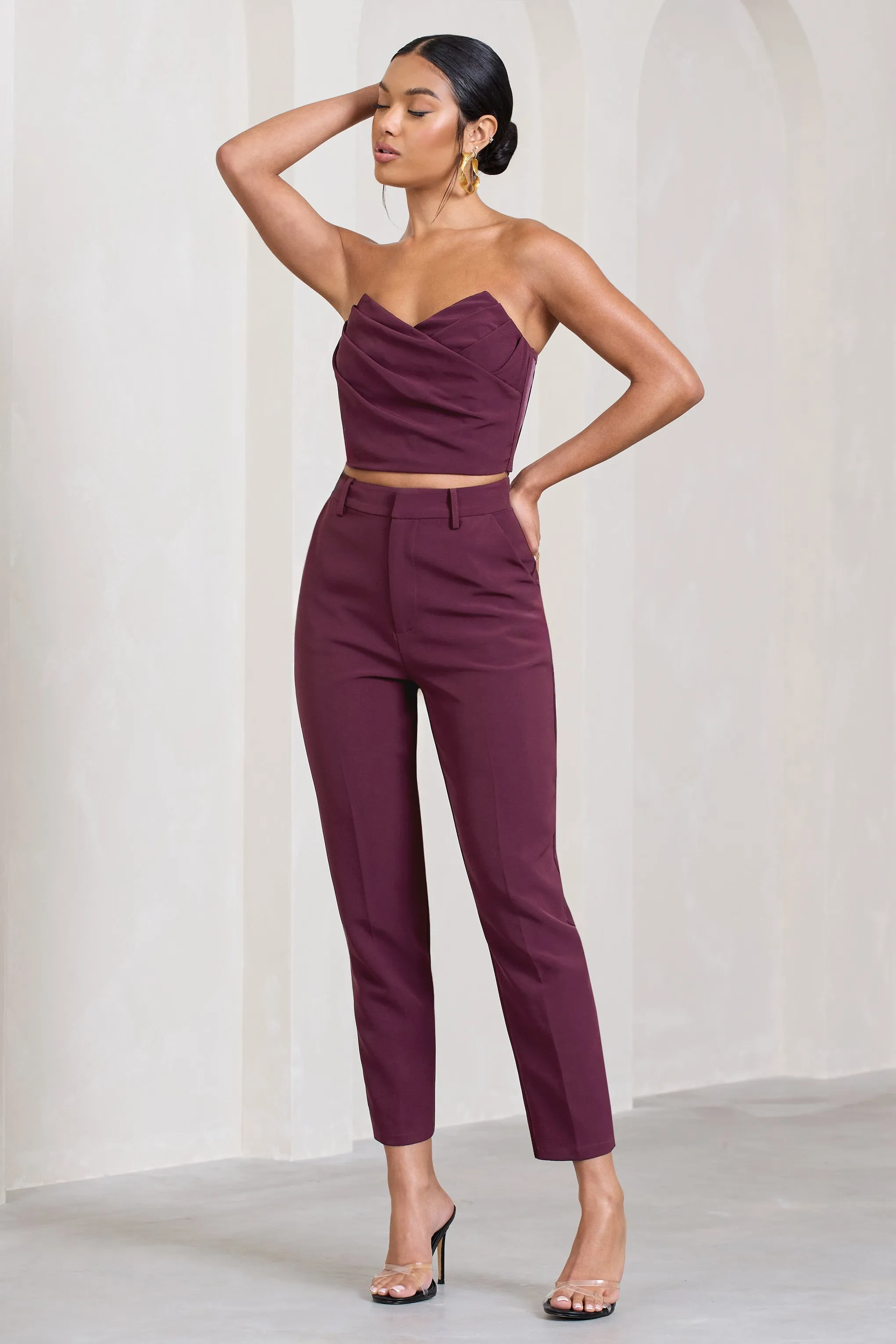 Exclusivity | Burgundy Slim Tailored Cigarette Trousers