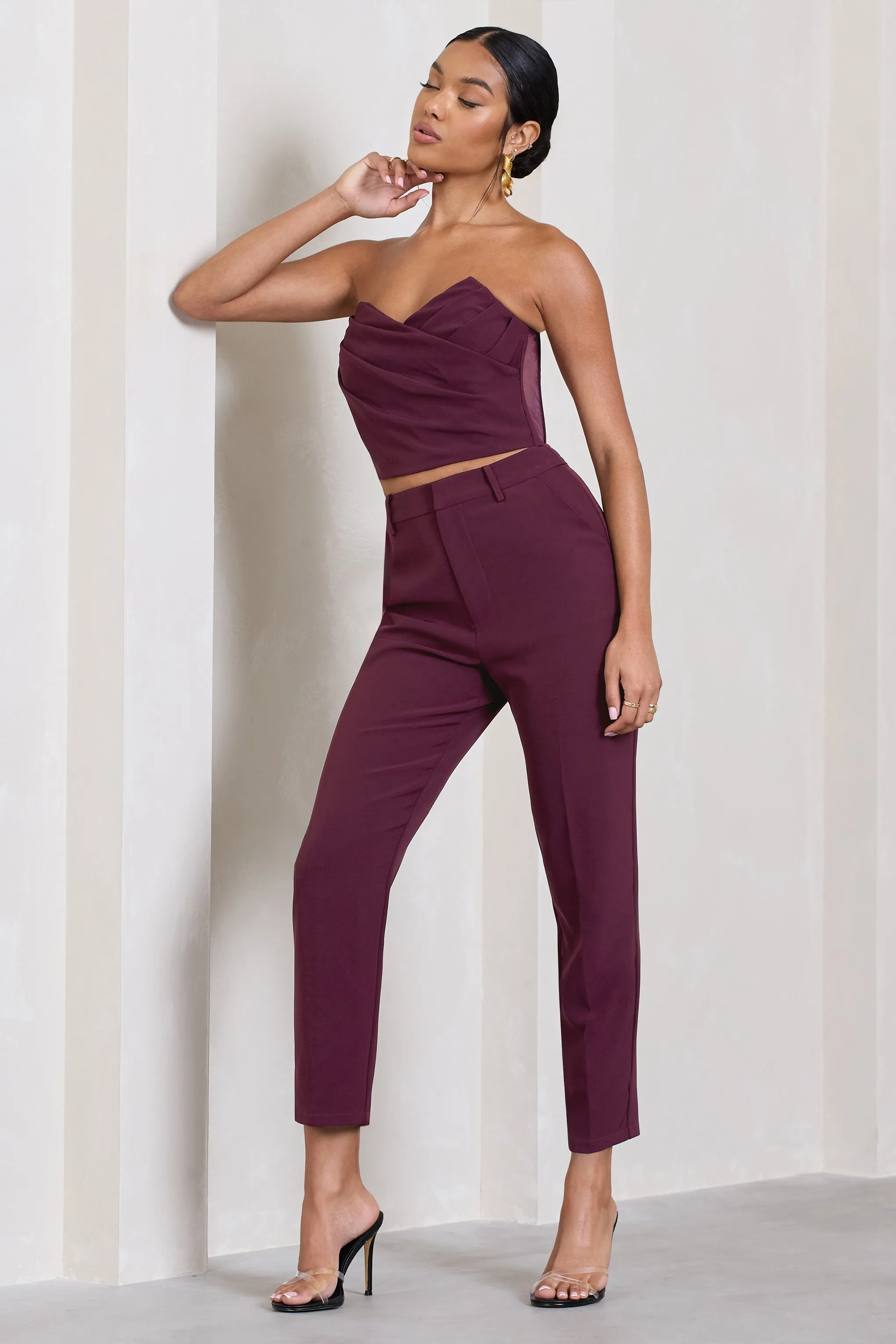 Exclusivity | Burgundy Slim Tailored Cigarette Trousers