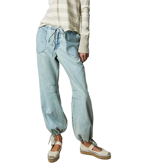 Free People Blue Play Hard Low Rise Flare Trousers UK L