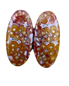 High Quality Ocean Jasper Oval Cabochon Pair 35x17mm