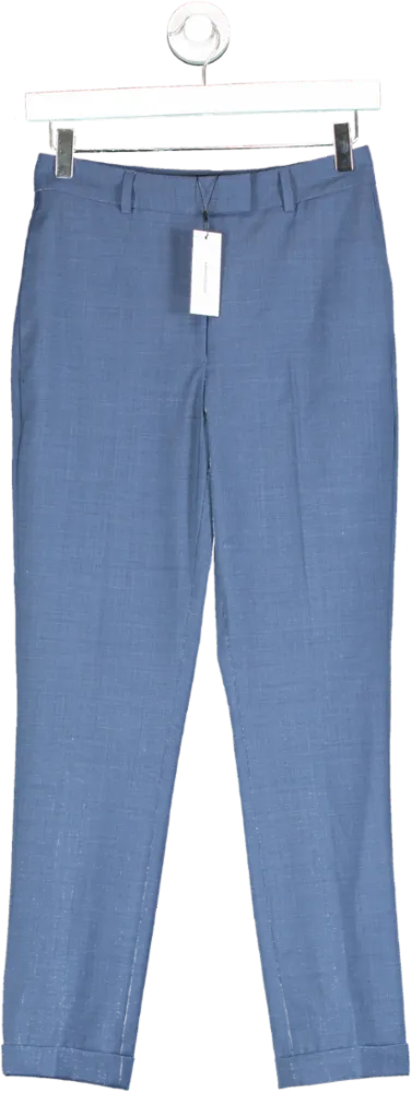 Karen Millen Blue The Founder Tailored Wool Blend Straight Trousers UK 6