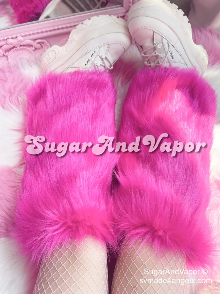 Layla Kawaii Pink Furry Leg Warmers