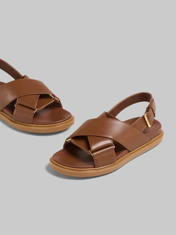 Leather Fusbett Sandal In Gold/Brown