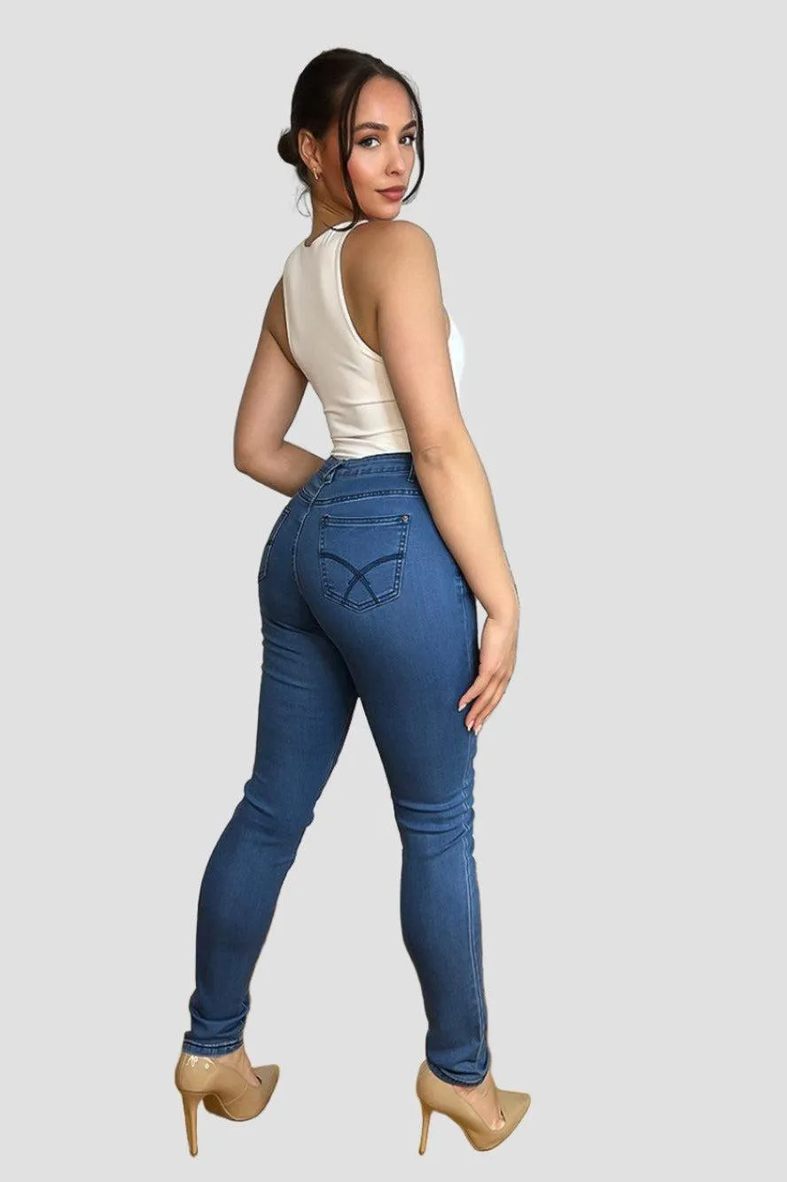 Light Blue Cotton Blend Denim Classic Skinny Jeans