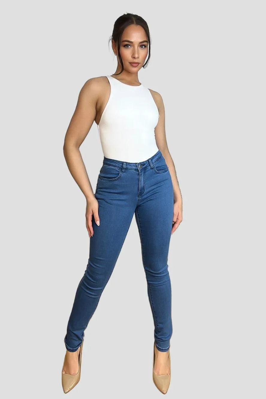 Light Blue Cotton Blend Denim Classic Skinny Jeans