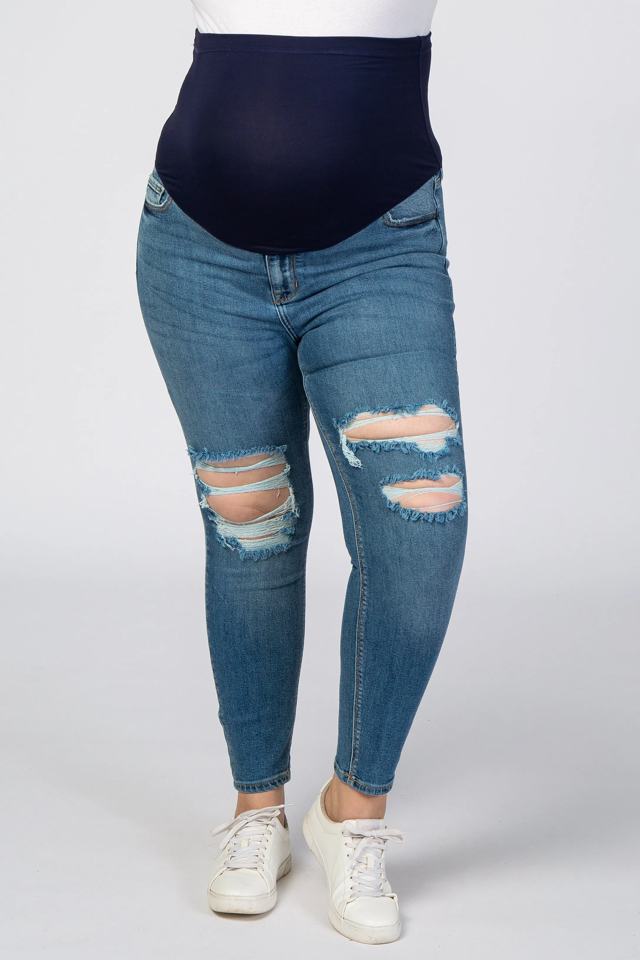 Light Blue Distressed Maternity Plus Skinny Jeans