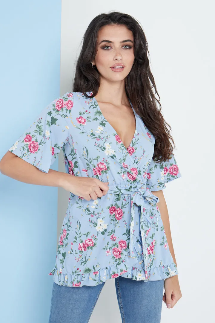 Lilura London Blue Floral Wrap Top