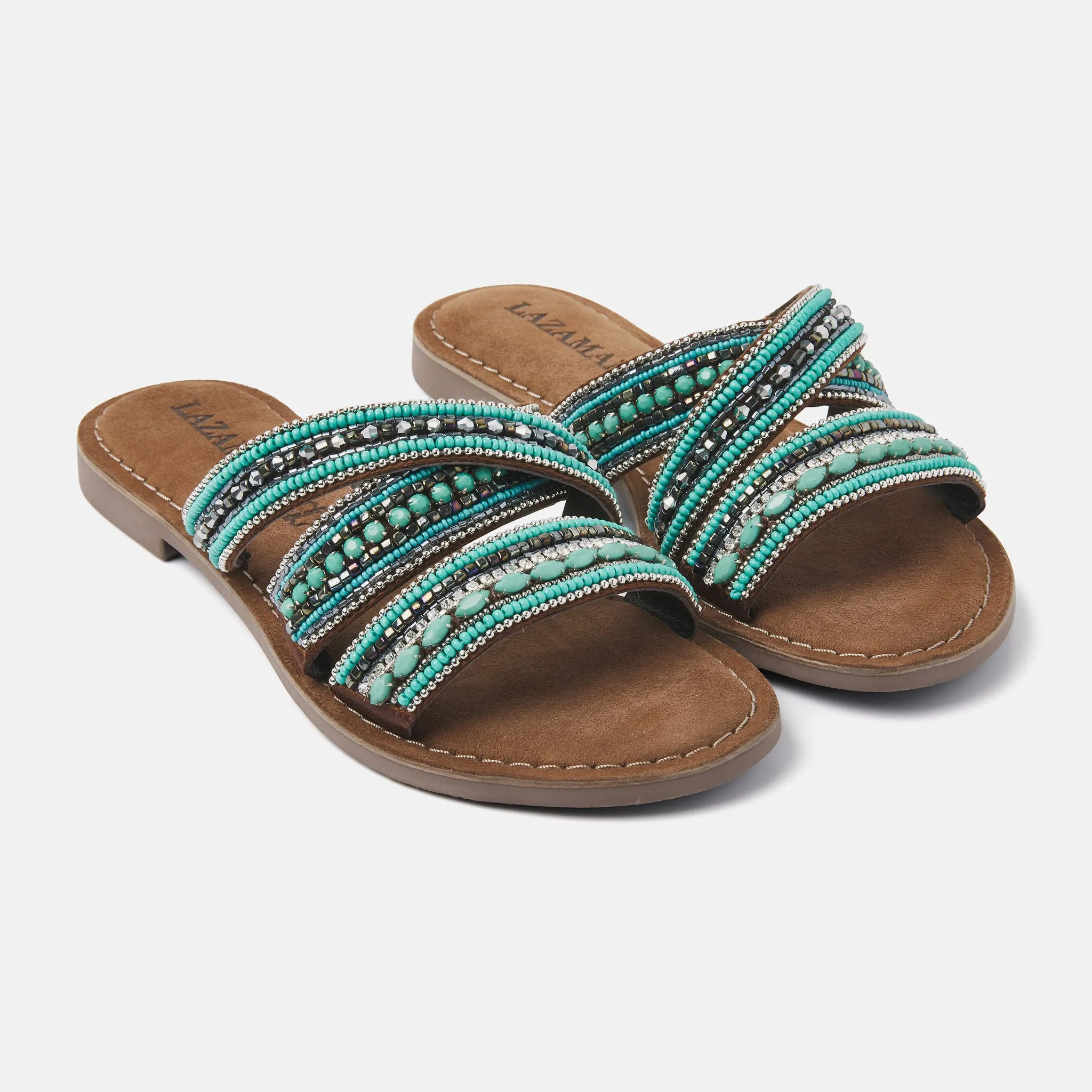 Marlin Leren Dames Slippers Aqua