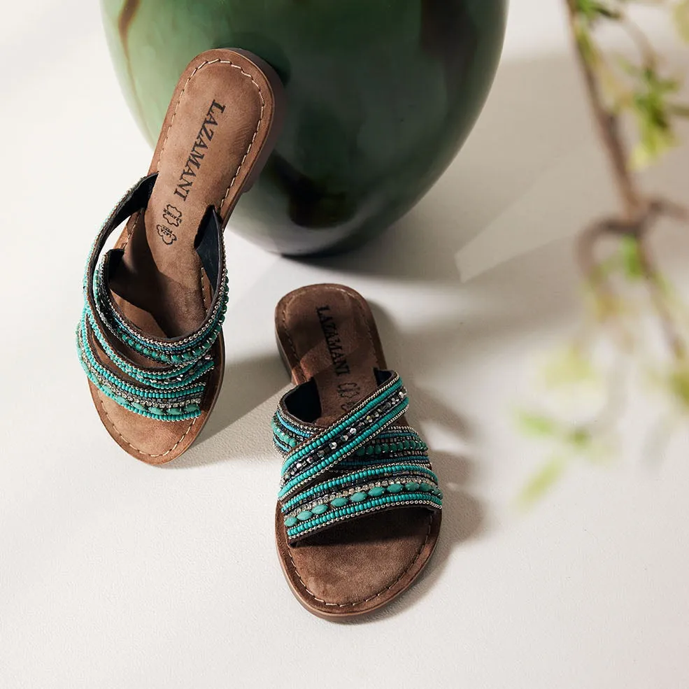 Marlin Leren Dames Slippers Aqua