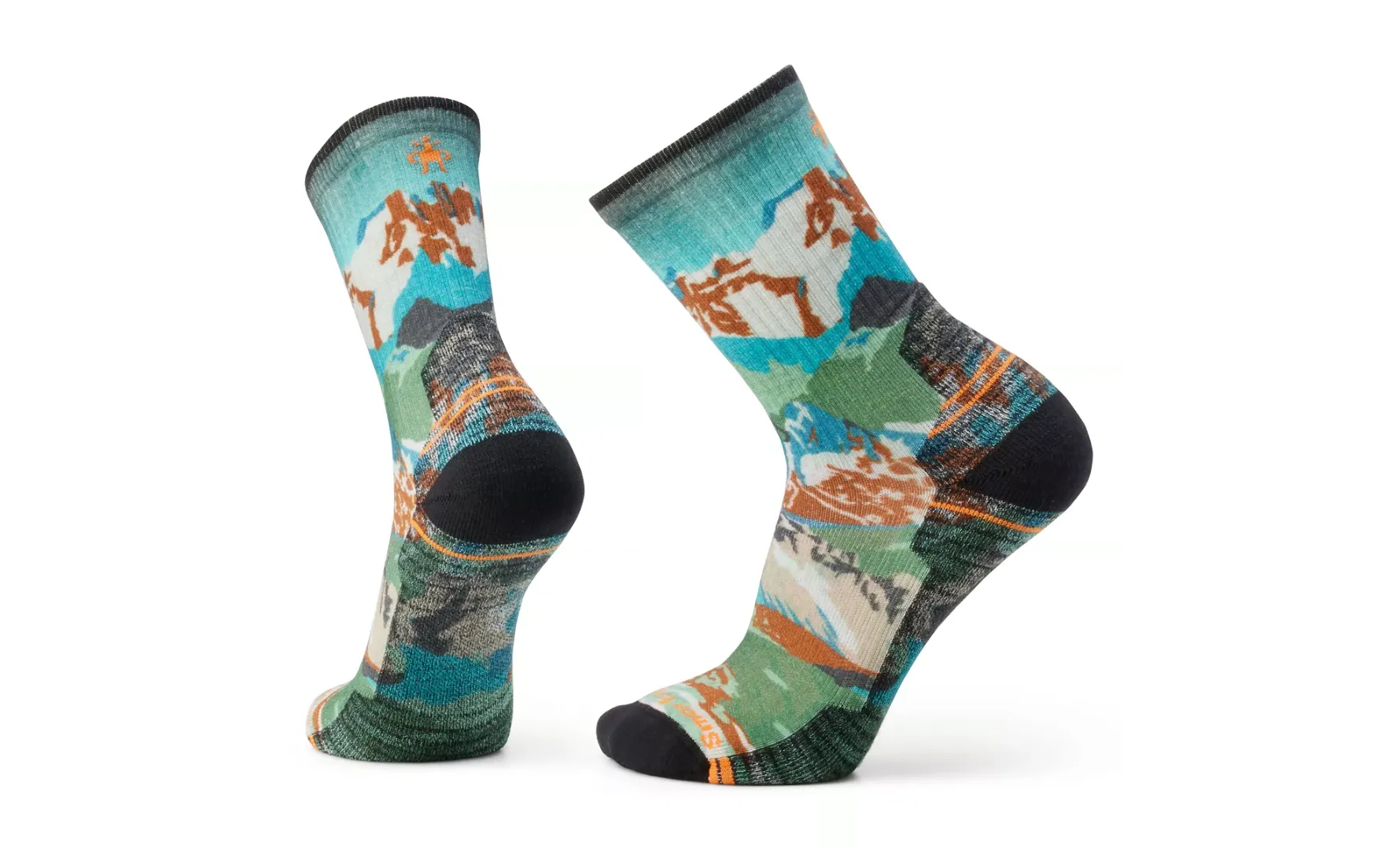 Men's Hike Light Cushion Alpine Trail Print Crew Socks