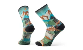 Men's Hike Light Cushion Alpine Trail Print Crew Socks