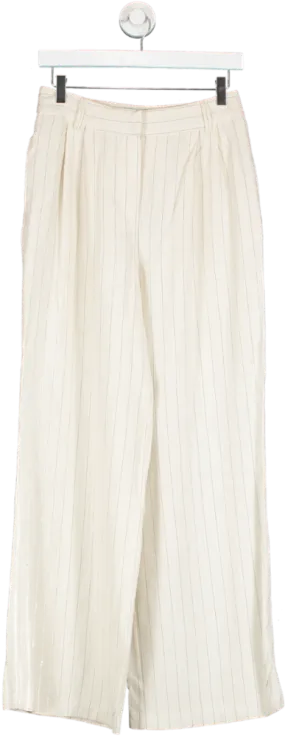 New Look Cream Linen Loo Pinstripe Trousers UK 8