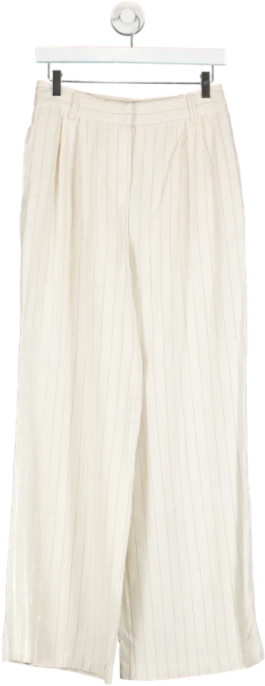 New Look Cream Linen Loo Pinstripe Trousers UK 8