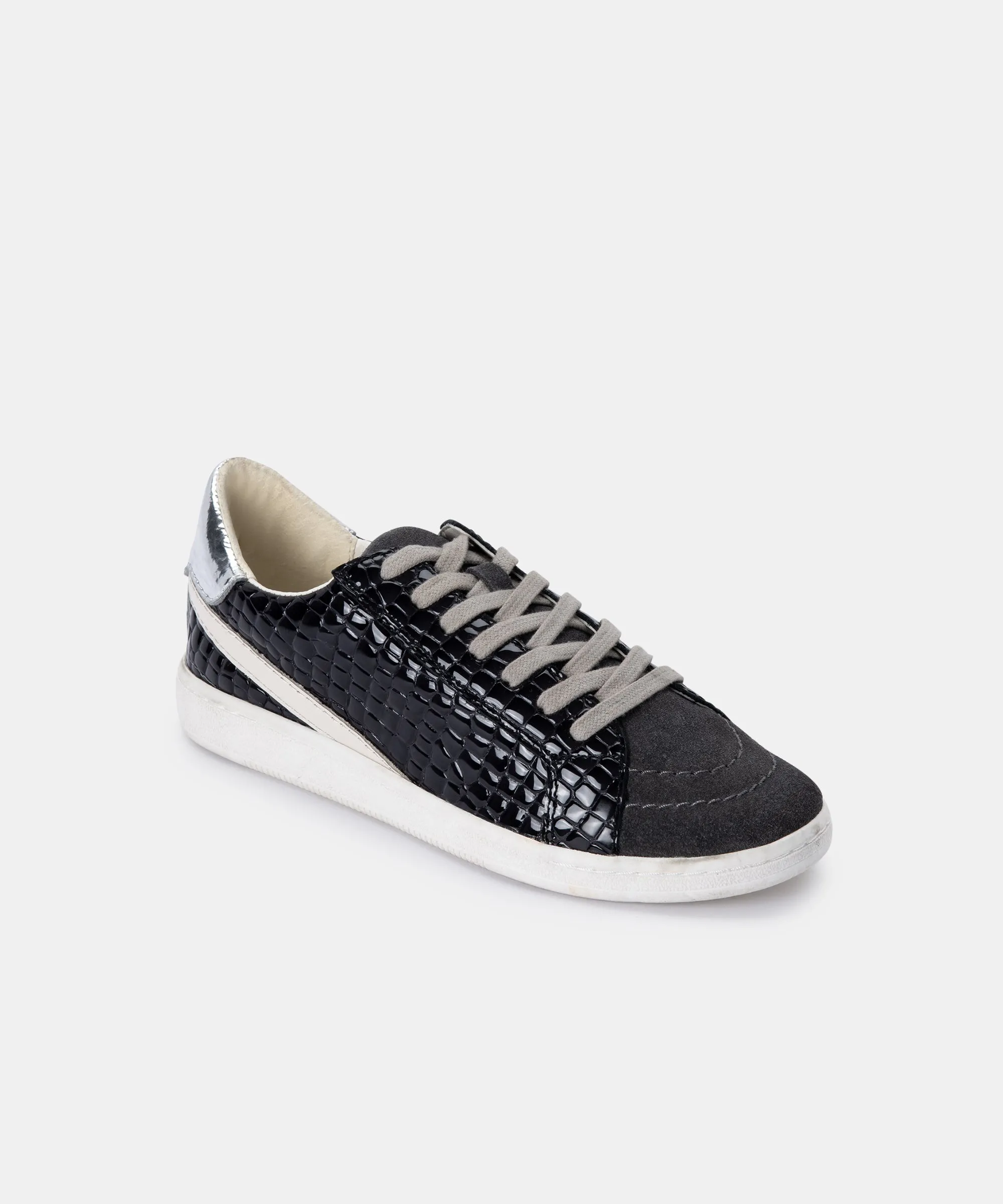 NINO SNEAKERS IN ANTHRACITE PATENT CROCO LEATHER - re:vita