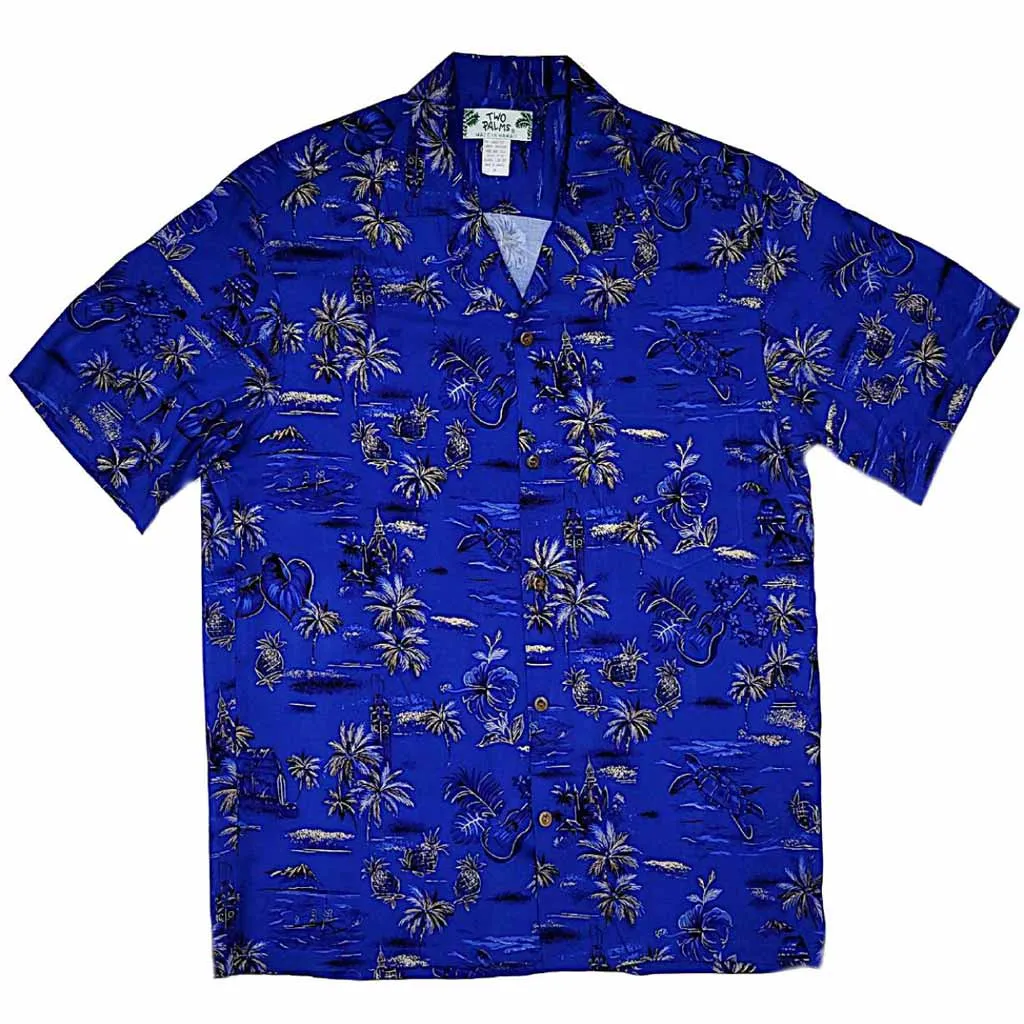 Old Hawaiian Retro Print with Pineapple and Palm Tree Shirt- Brown