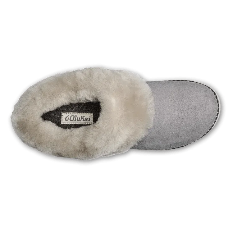 Olukai Women's Ku'i Shearling Mule Slippers - Fog/Mist Grey