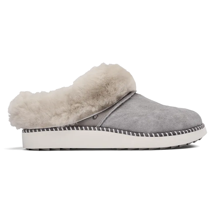 Olukai Women's Ku'i Shearling Mule Slippers - Fog/Mist Grey